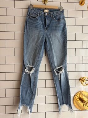 L'AGENCE Distressed Light Blue Cropped Ankle Jeans
